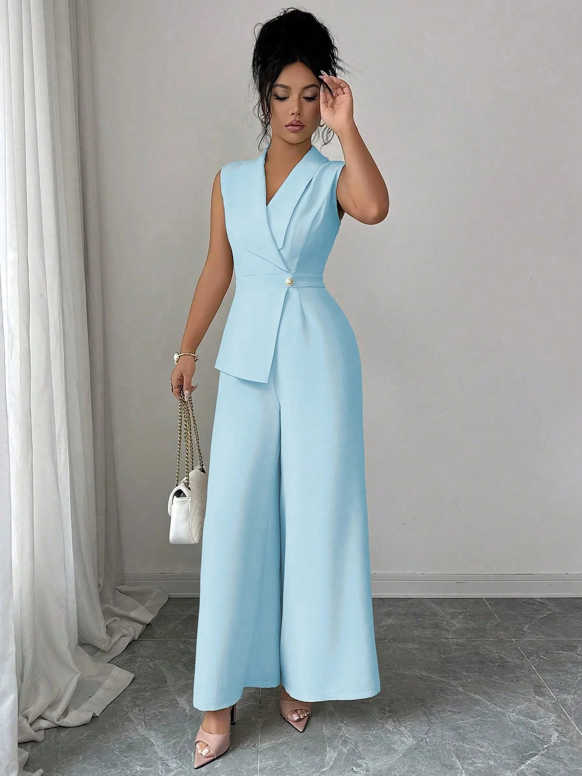 Macacão Alfaiataria Feminino Elegante Estilo Blazer Decote V