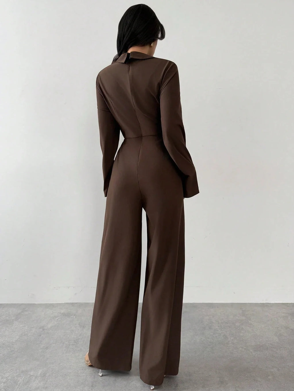 Macacão Elegante Feminino Manga Longa Decote Drapeado