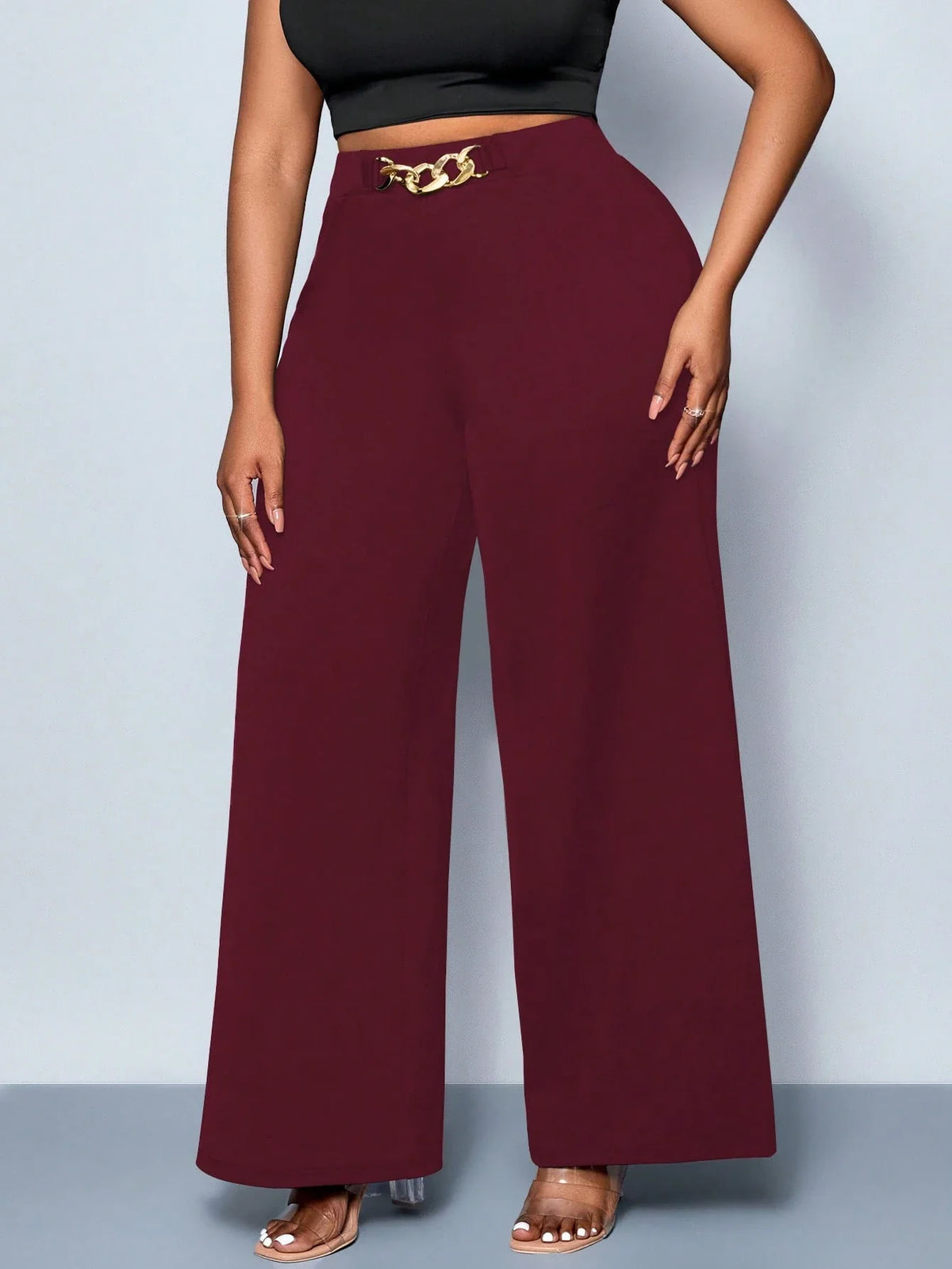 Calça Wide Leg Feminina Plus Size Social com Cinto