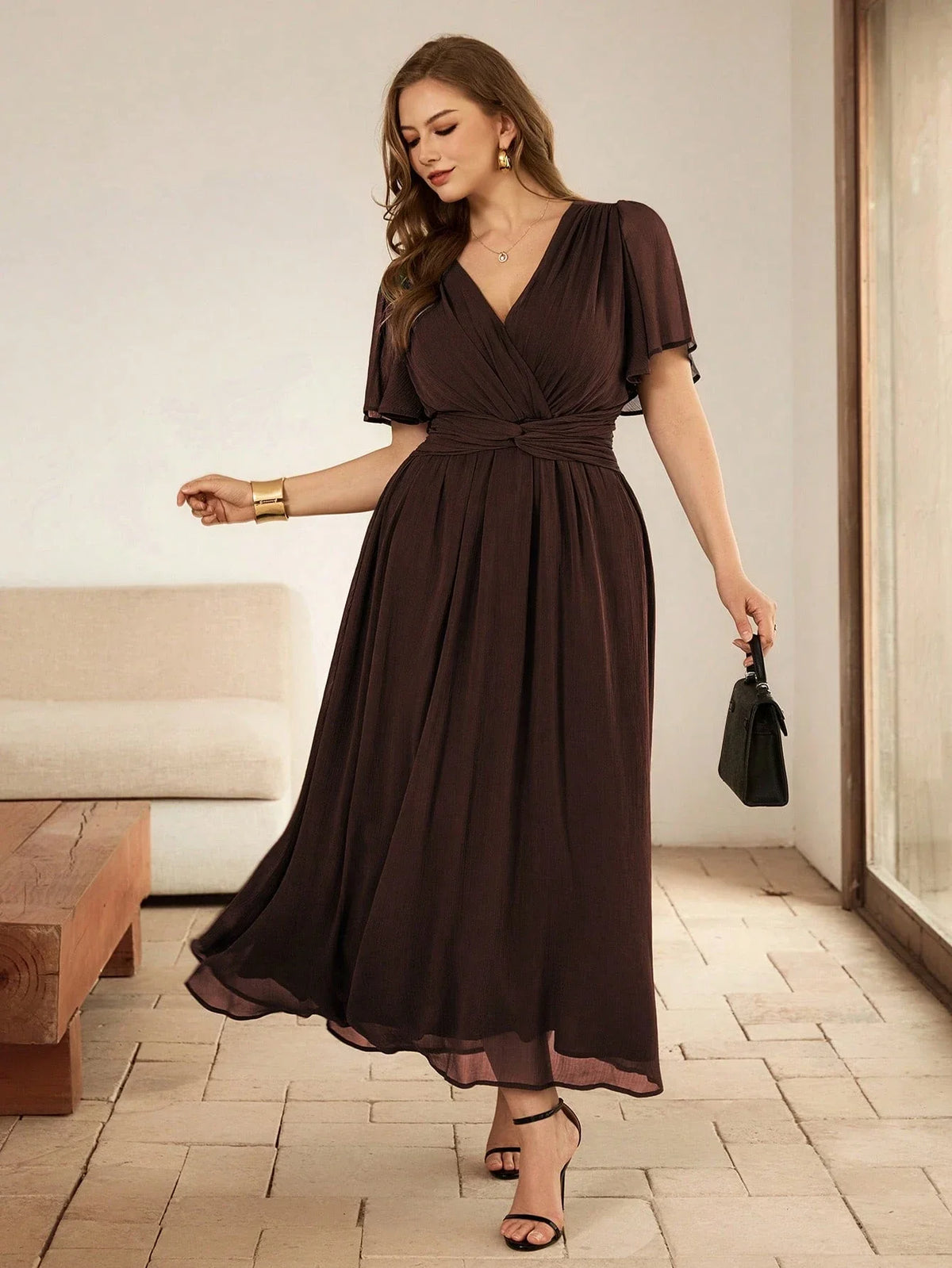 Vestido Longo Plus Size em Chiffon Festa Convidada