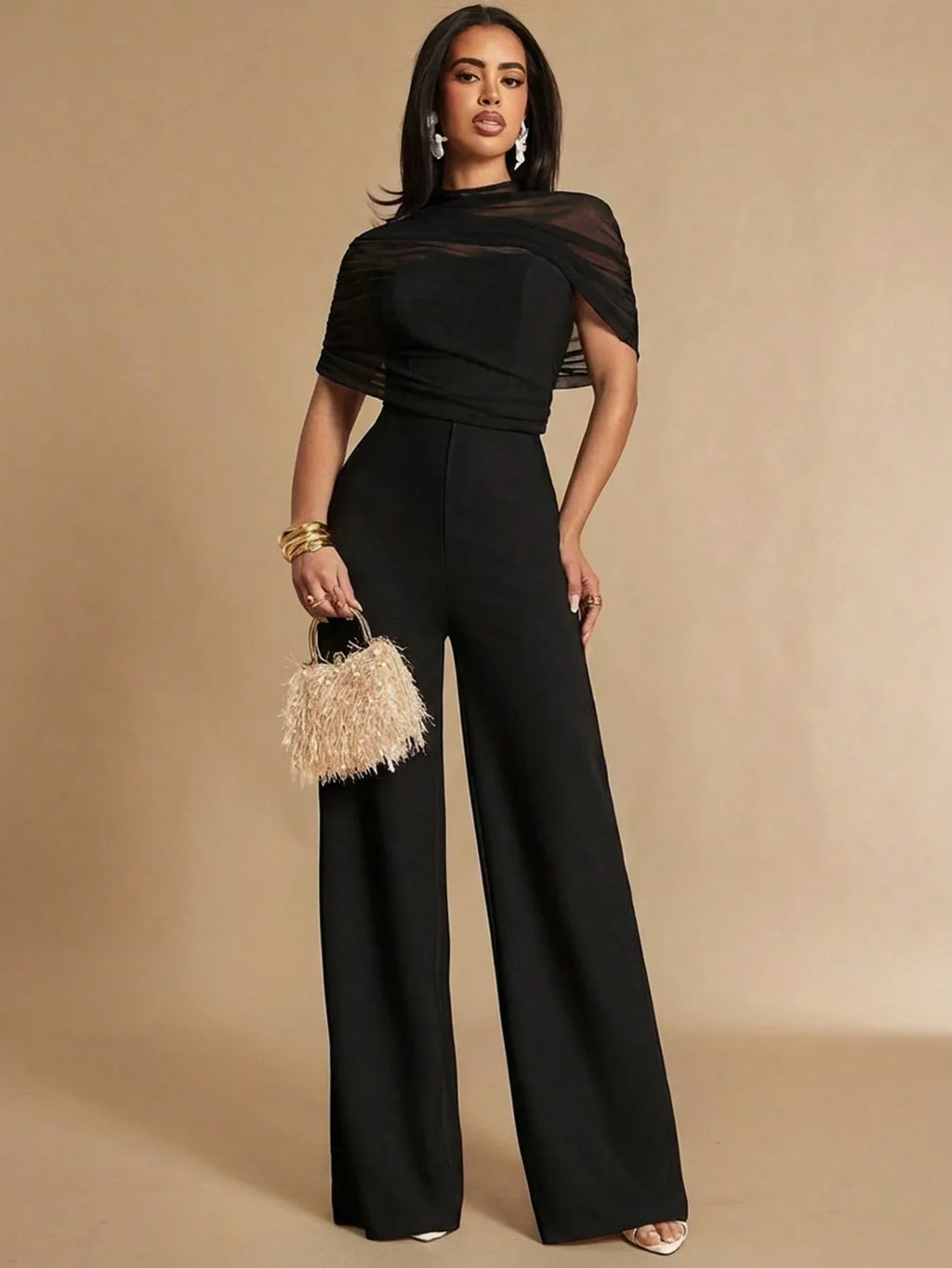 Macacão Feminino Elegante com Tule Social