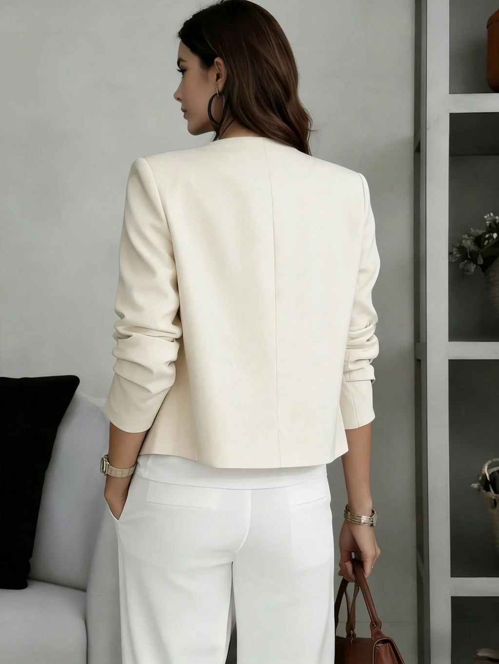 Blazer Feminino Elegante Curto Manga Longa Forrado