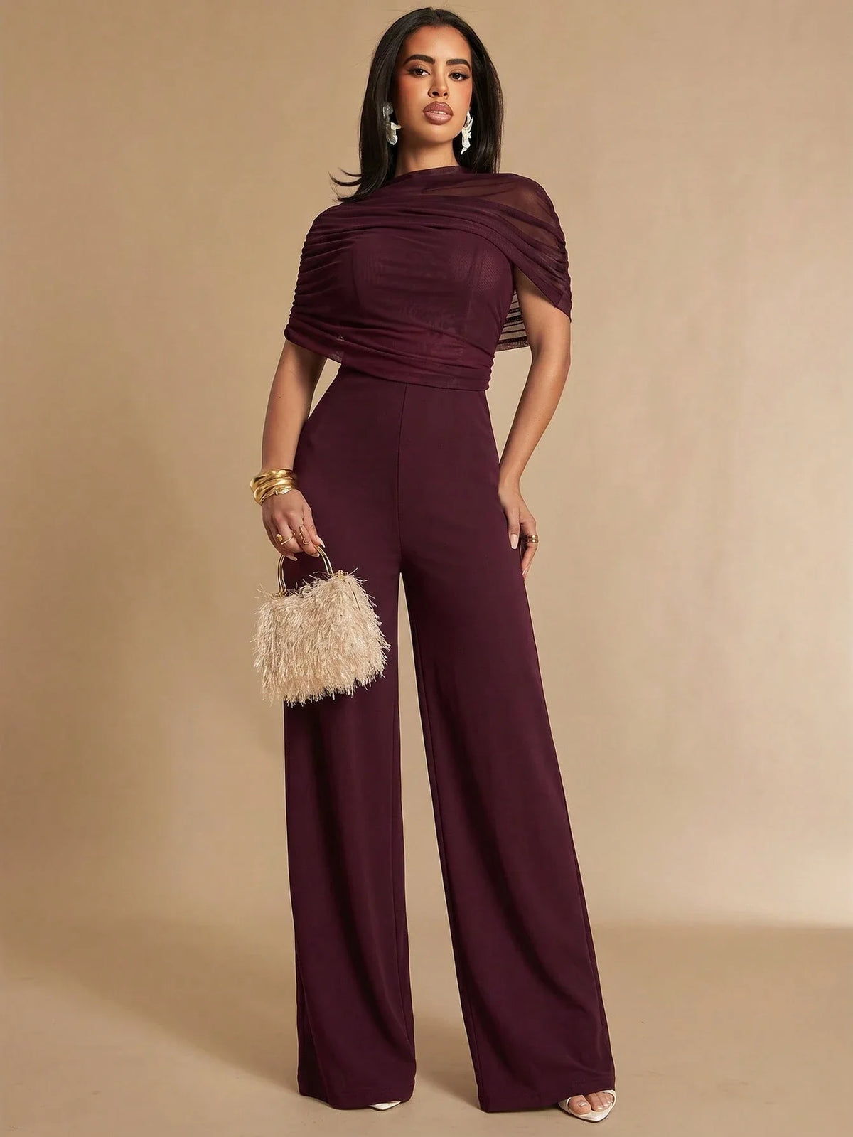 Macacão Feminino Elegante com Tule Social