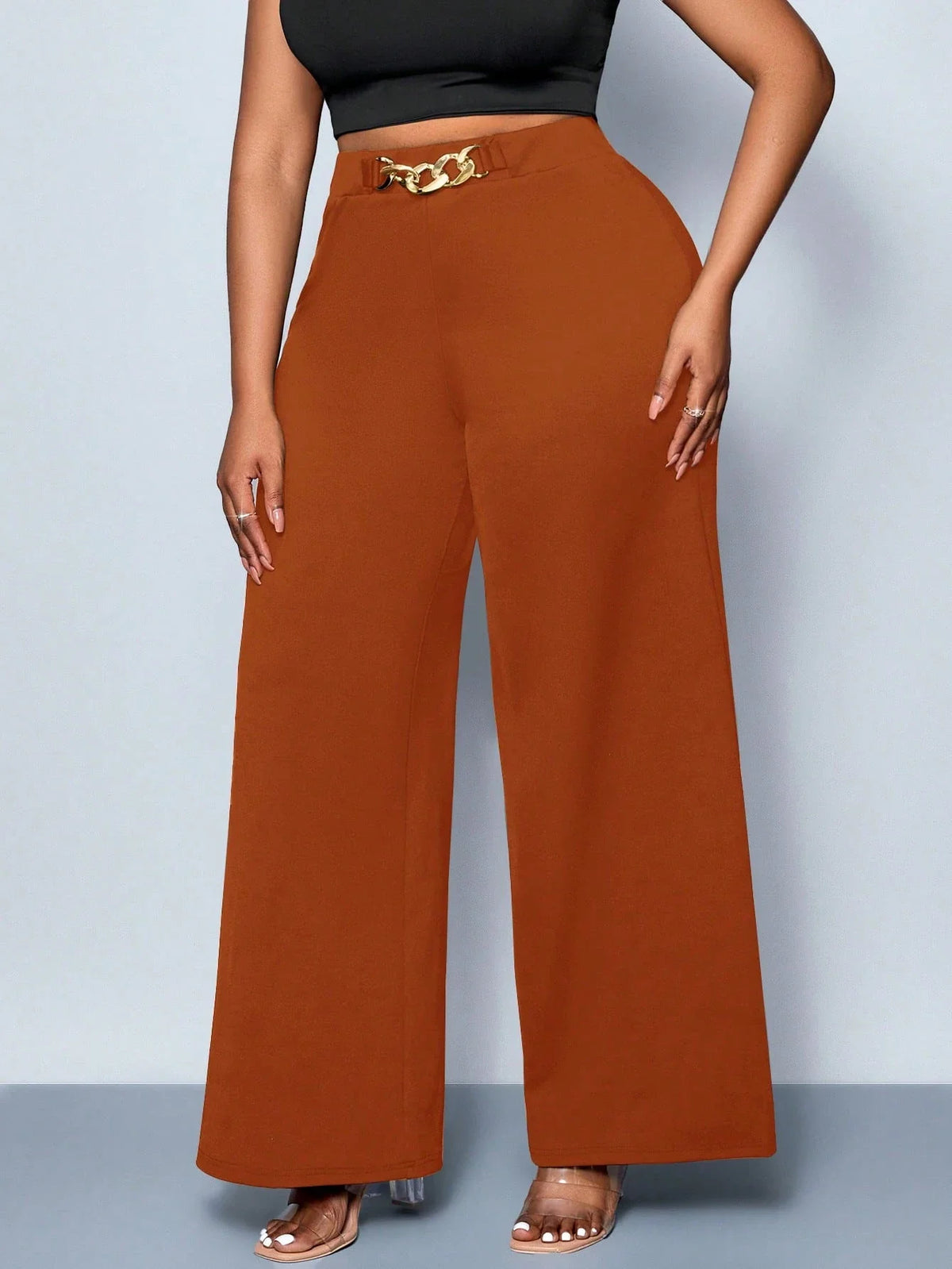 Calça Wide Leg Feminina Plus Size Social com Cinto