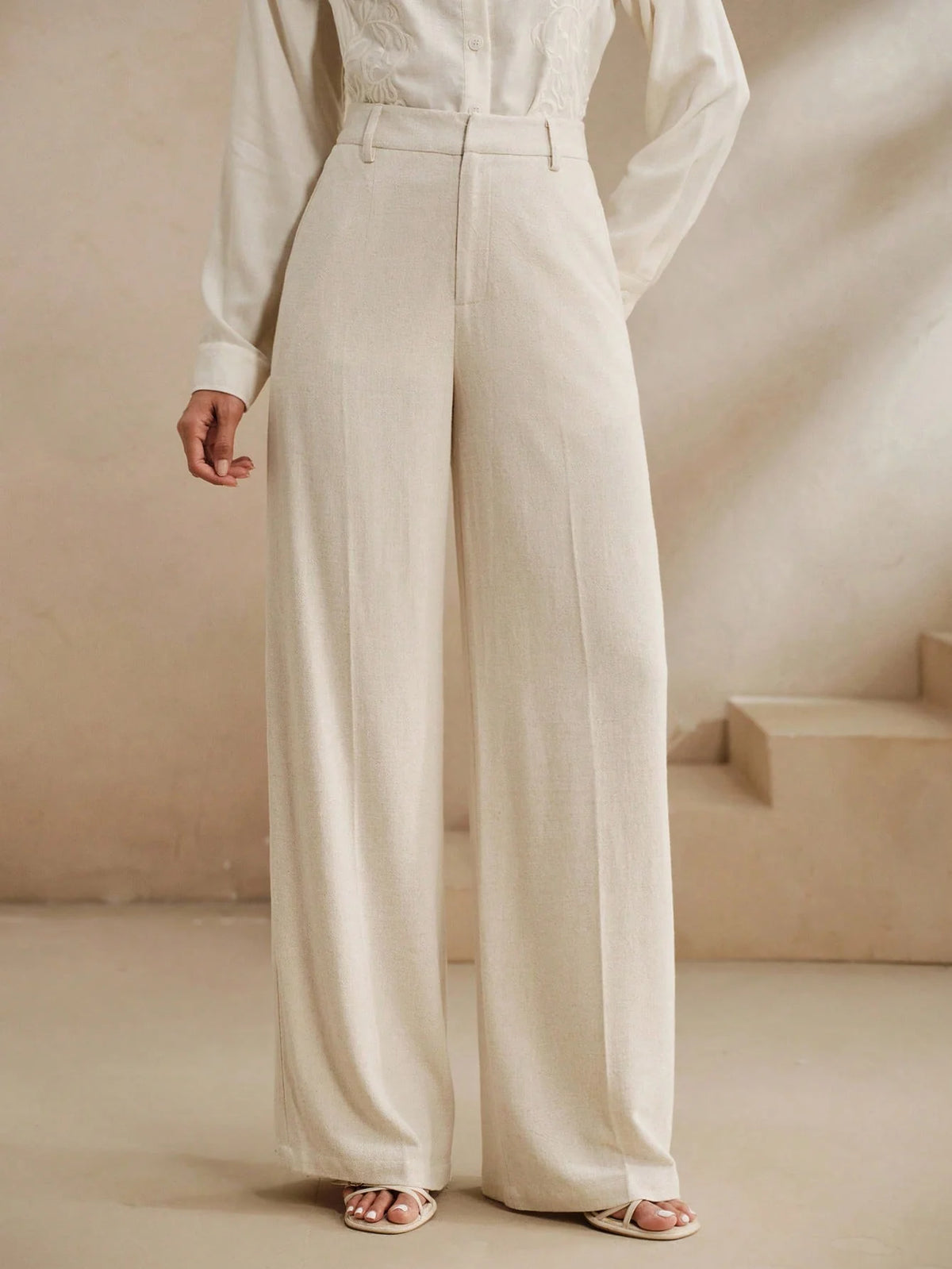Calça Wide Leg Feminina de Linho Não Amassa