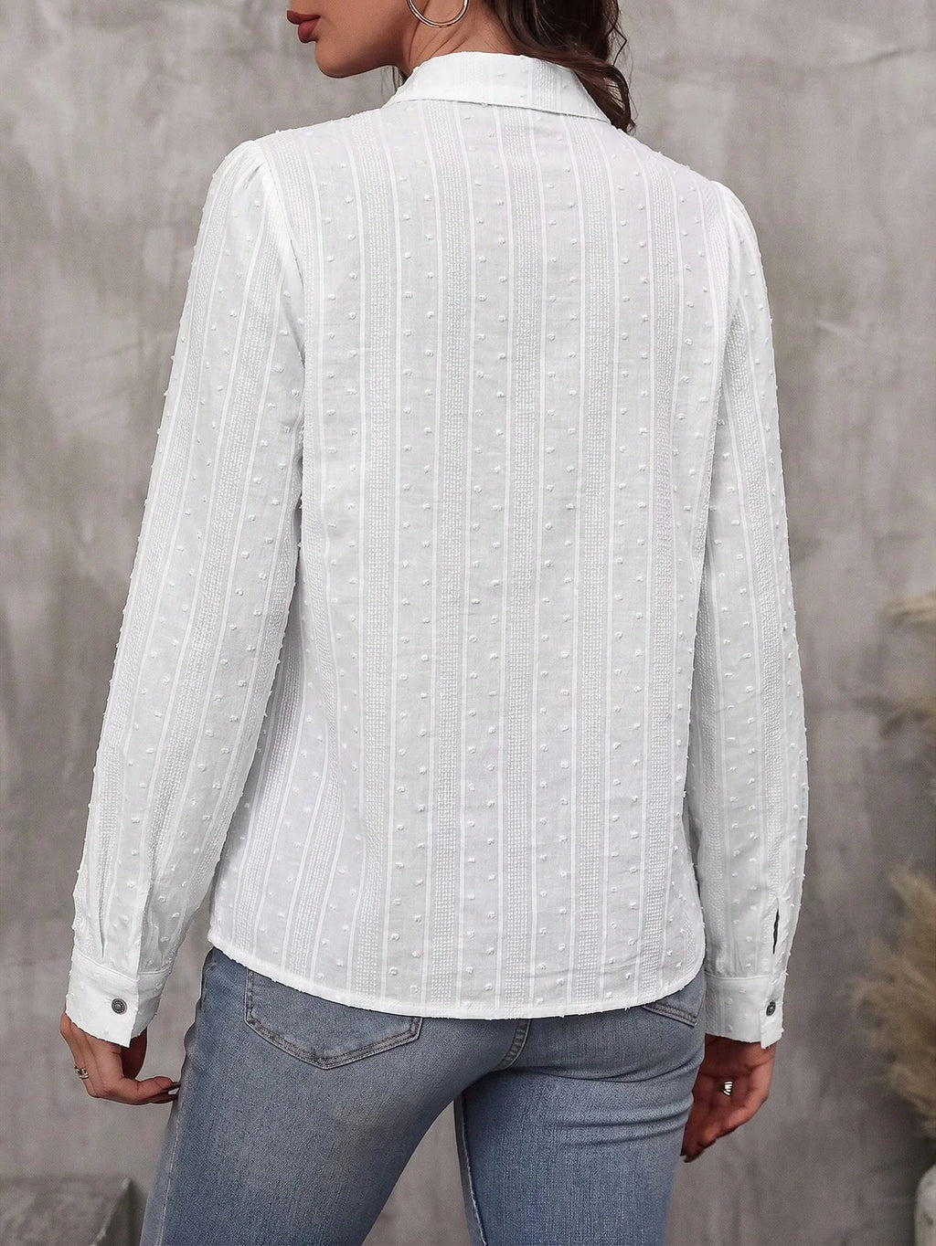 Camisa Feminina Elegante com Laço e Botões Texturizada 100% Algodão