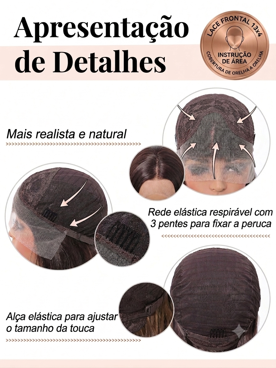 Peruca Feminina Lace Front 13x4 Long Bob Lisa 35cm Fibra Orgânica
