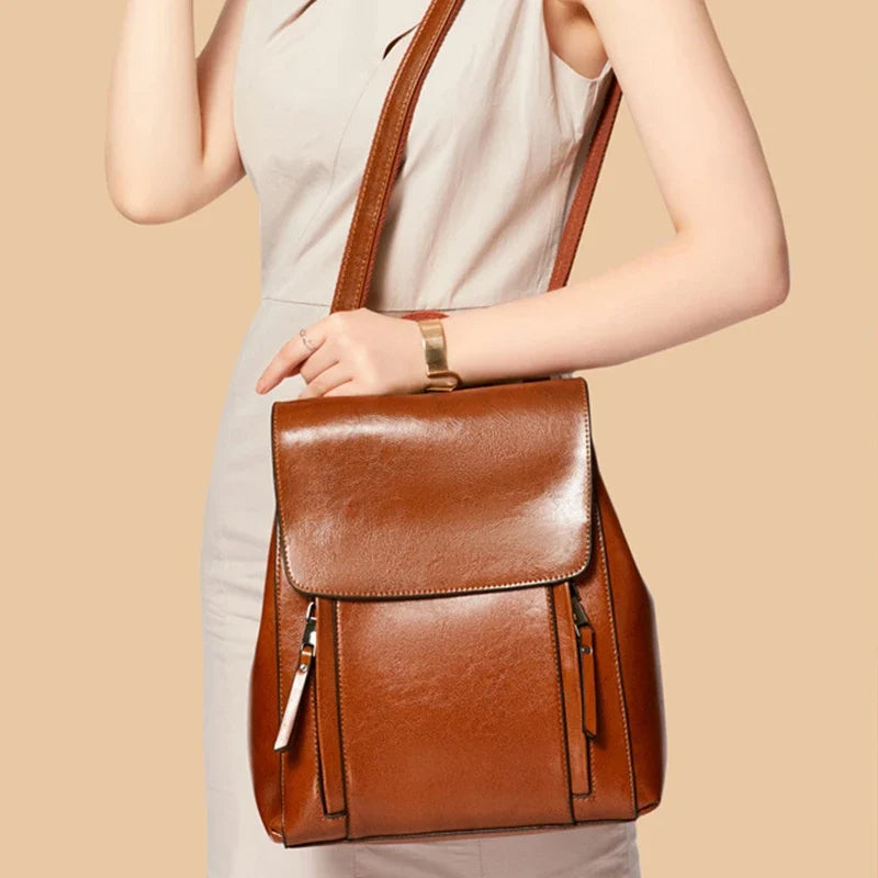 Mochila Feminina de Couro Legítimo Elegante