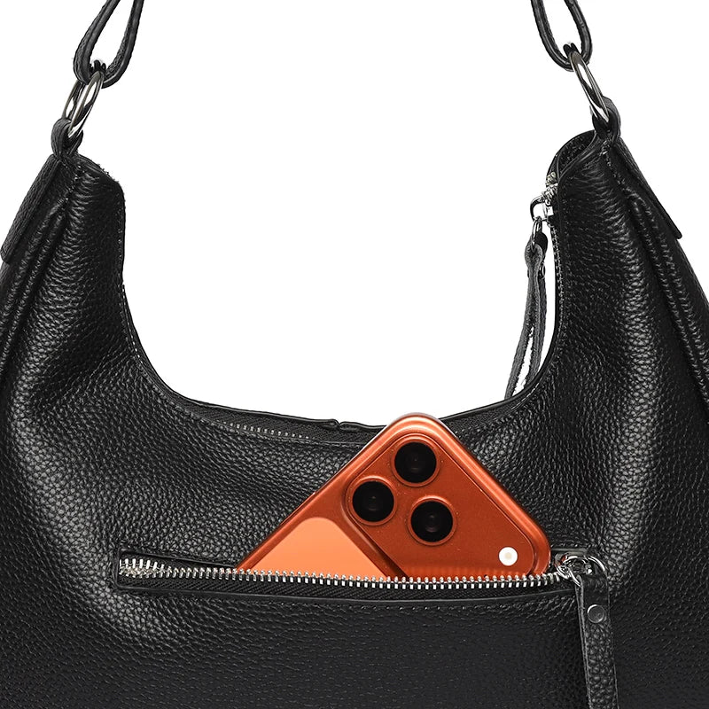 Bolsa de Ombro Feminina Meia Lua de Couro Legítimo