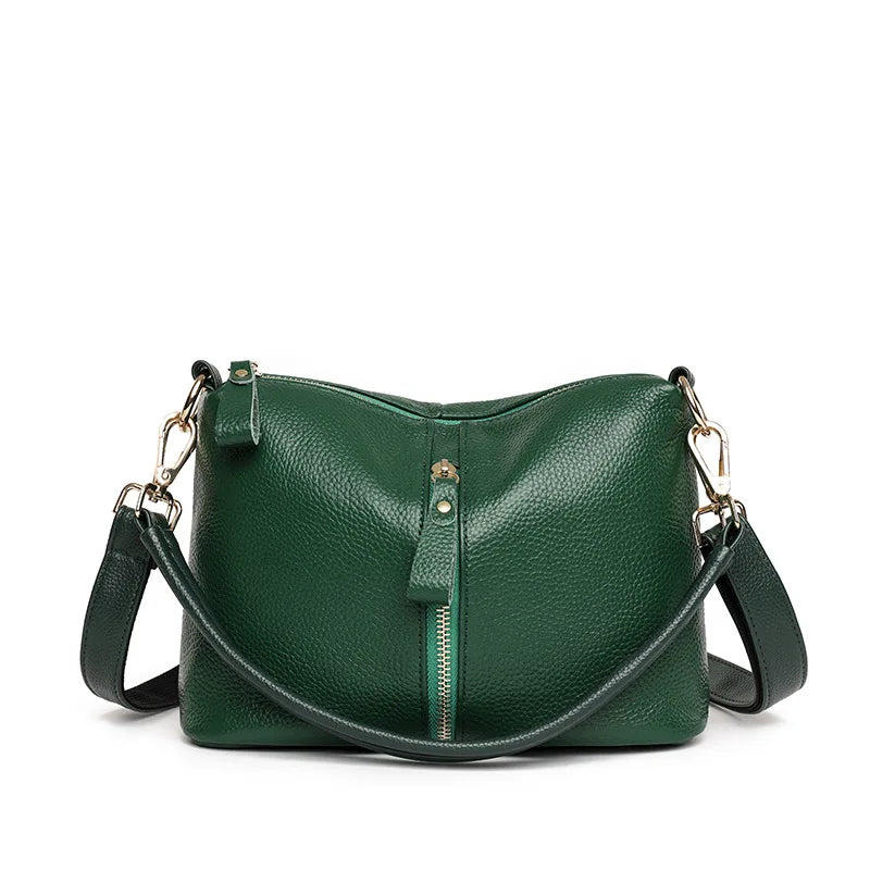 Bolsa Feminina Tiracolo de Couro Legítimo com Zíper Frontal Média