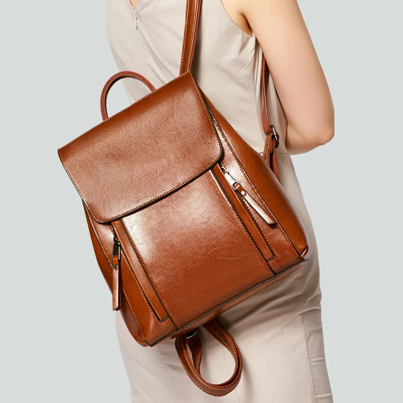Mochila Feminina de Couro Legítimo Elegante