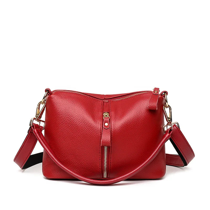 Bolsa Feminina Tiracolo de Couro Legítimo com Zíper Frontal Média