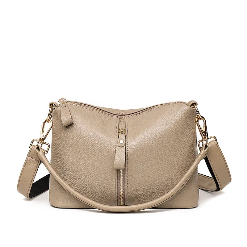 Bolsa Feminina Tiracolo de Couro Legítimo com Zíper Frontal Média